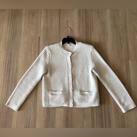 UNIQLO Cardigan Sweater Jacket Beige Knit Pockets Womens M Preppy Old Money - Picture 6 of 11